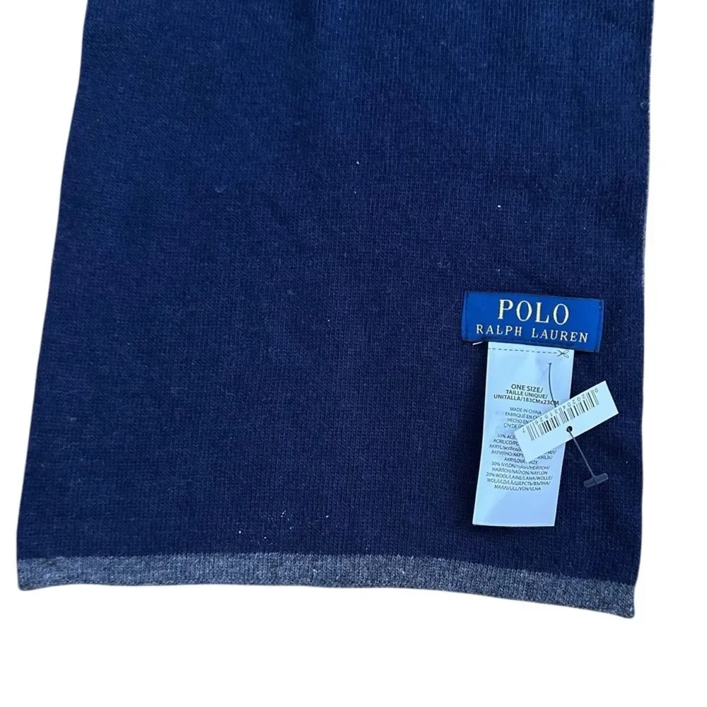 Polo Ralph Lauren Big Pony Scarf Blue Gray Reversible